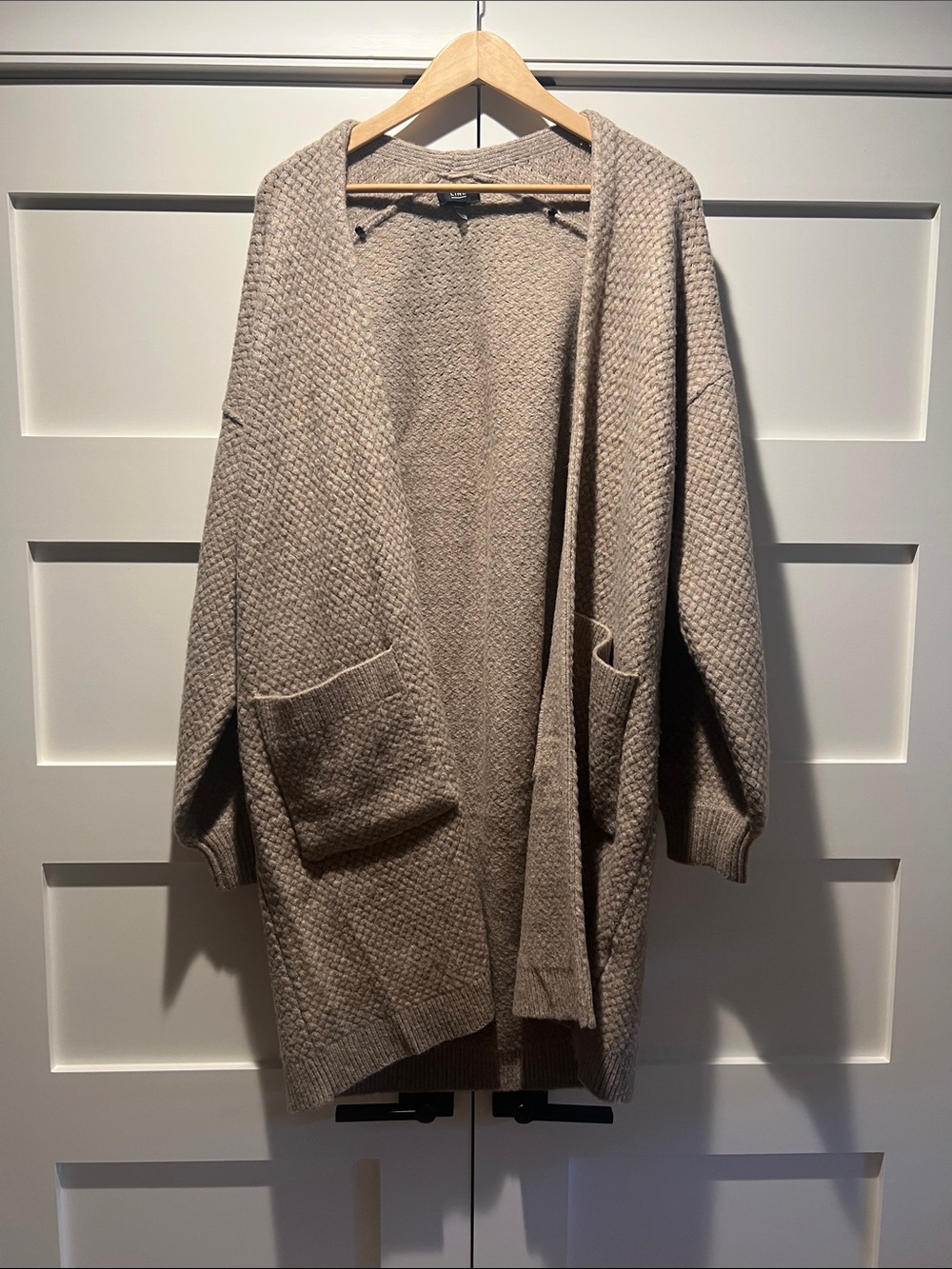 Open-Front Taupe Knit Cardigan Sweater